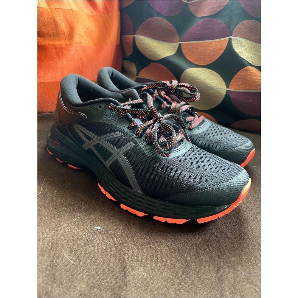 like new ASICS gel Kayano 25 Black Running Shoes Orange Accents womens 7.5 med